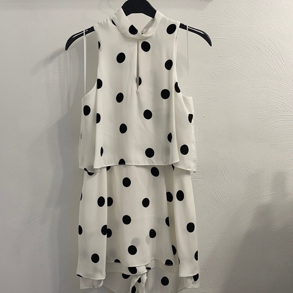 White and black polka dot romper